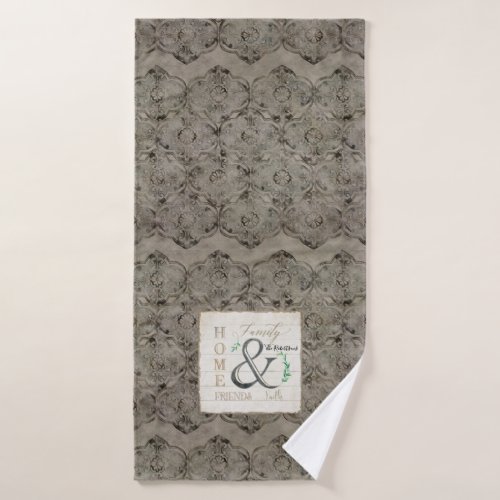 Rustic Family Home Farmhouse Distressed Damask Art Bath Towel Set