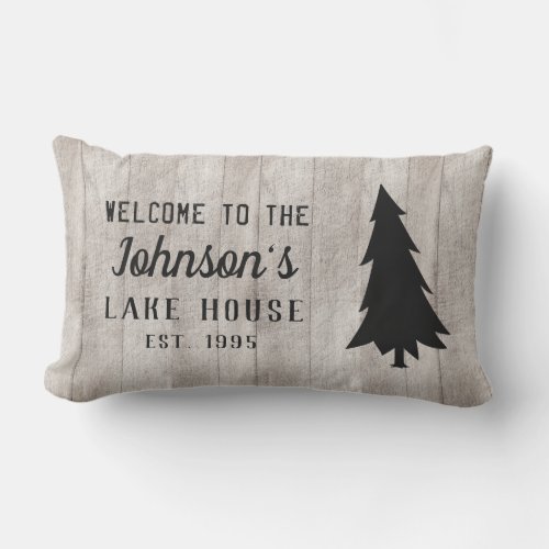 Rustic Family Lake House Black Welcome Lumbar Pillow