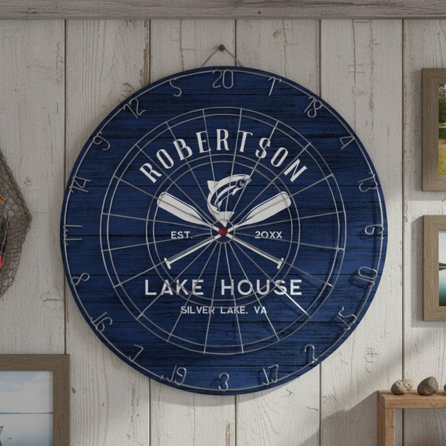 Rustic Family Lake House Navy Blue Wood Dart Board (Creator Uploaded)