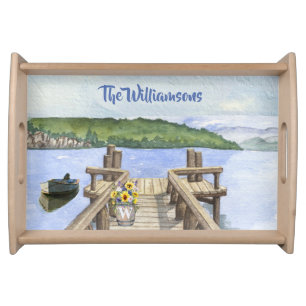 Rustic Family Lake Monogram Name  Serving Tray