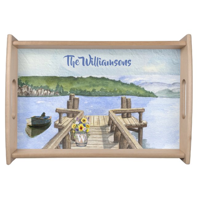 Rustic Family Lake Monogram Name  Serving Tray (Front)