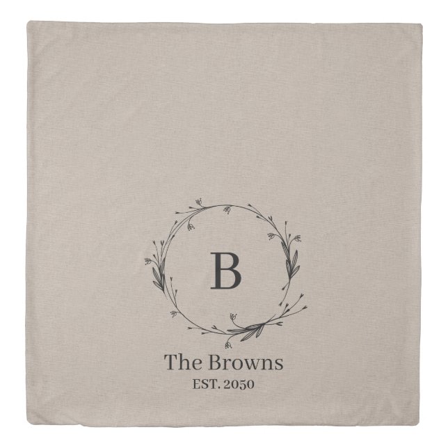 Rustic Family Laurel Monogram Beige Linen  Duvet Cover (Front)