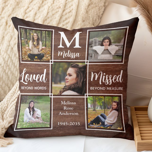Rustic Family Memorial Keepsake Photo Collage Throw Pillow (Creator Uploaded)