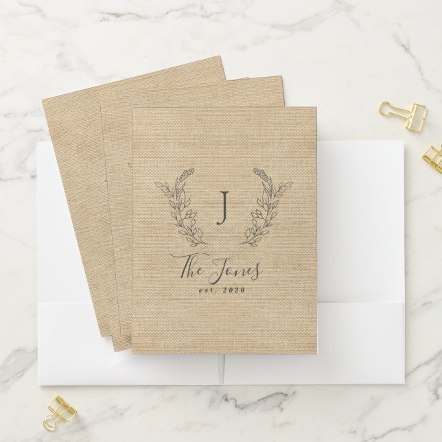 Rustic family monogram and name elegant  pocket folder (In Situ)