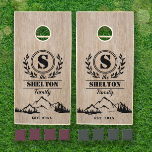 Rustic Family Monogram Custom Name Mountain House Cornhole Set
