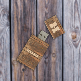 Rustic Family Monogram Custom Wood Flash Drive