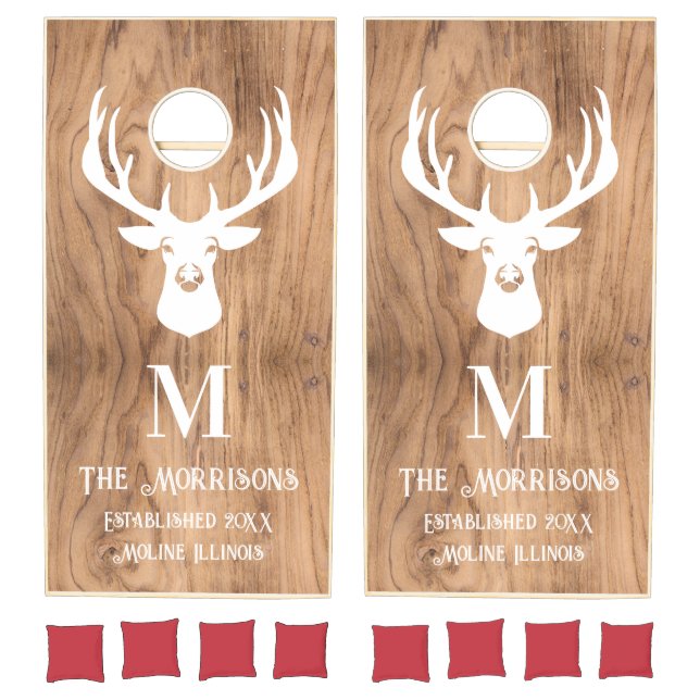 Rustic Family Monogram Deer Cornhole Set (Set)
