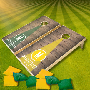 Rustic Family Monogram Initial Wooden Texture Cornhole Set