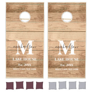 Rustic Family Monogram Light Wood Cornhole Set