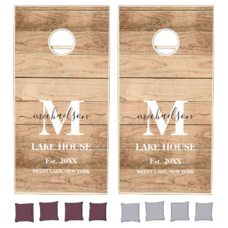 Rustic Family Monogram Light Wood Cornhole Set