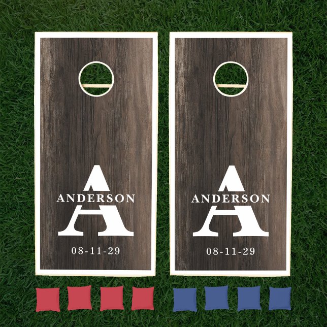 Rustic Family Monogram Name Wood Cornhole Set (Creator Uploaded)