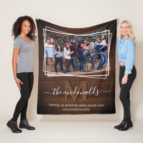 Rustic Family Monogram Photo  Quote Fleece Blanket