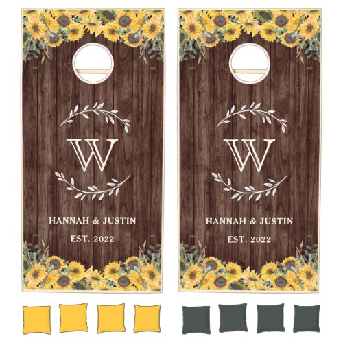 Rustic Family Monogram Sunflower Cornhole Set