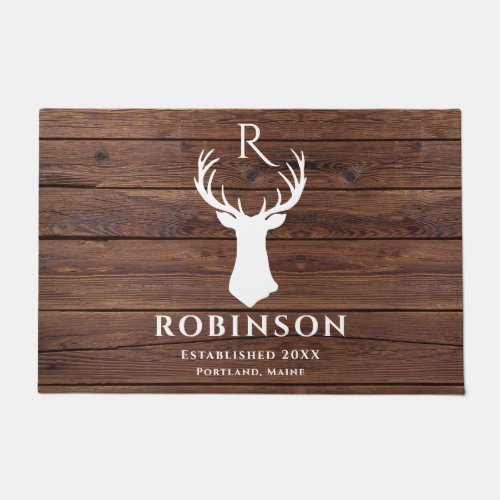 Rustic Family Monogram Wood Styled Deer Antler Doormat