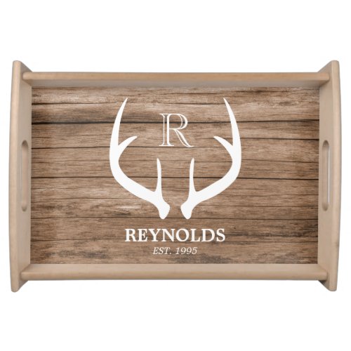 Rustic Family Name And Antlers Serving Tray