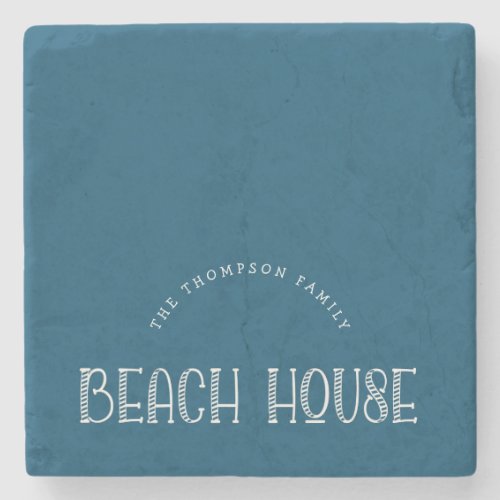 Rustic Family Name Beach House Text Turquoise Stone Coaster