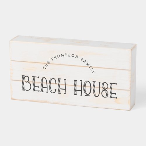 Rustic Family Name Beach House Typographical White Wooden Box Sign