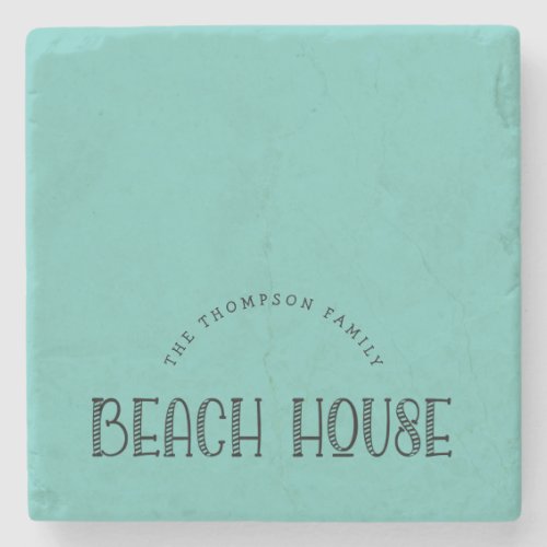 Rustic Family Name Beach House Typography Teal Stone Coaster
