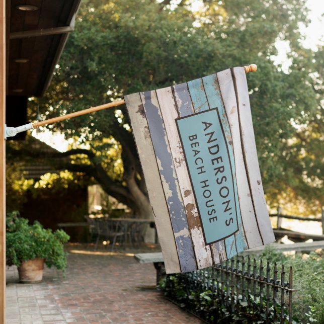 Rustic Family Name Beach House Wood House Flag (In SItu)