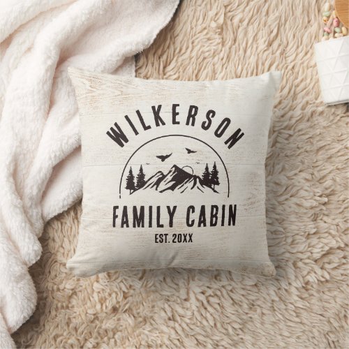 Rustic Family Name Cabin Cottage Lodge Retro Throw Pillow