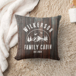 Rustic Family Name Cabin Cottage Lodge Retro Throw Pillow