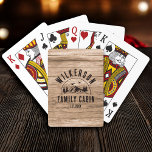 Rustic Family Name Cabin Cottage Lodge Retro Wood Poker Cards<br><div class="desc">Rustic modern playing cards with a trendy forest mountain range design with pine trees,  woods,  and birds surrounded by your custom family name on printed wood panel background,  a personalizable name of your cottage,  cabin,  lake house,  or any other,  as well as the year established.</div>