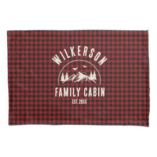 Rustic Family Name Cabin Cottage Retro Red Plaid Pillow Case