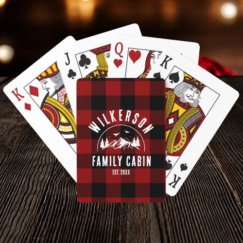 Rustic Family Name Cabin Cottage Retro Red Plaid Poker Cards