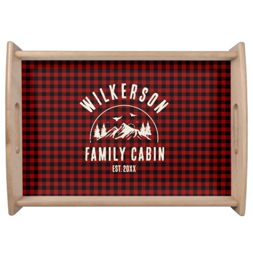 Rustic Family Name Cabin Cottage Retro Red Plaid Serving Tray