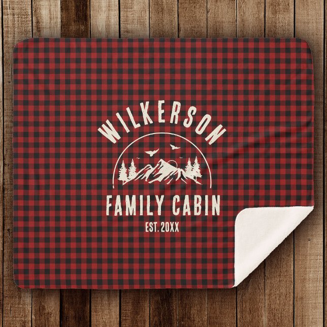 Rustic Family Name Cabin Cottage Retro Red Plaid Sherpa Blanket (Creator Uploaded)