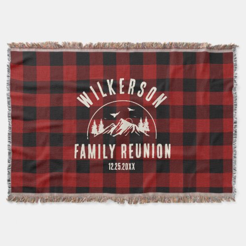 Rustic Family Name Cabin Cottage Retro Red Plaid Throw Blanket