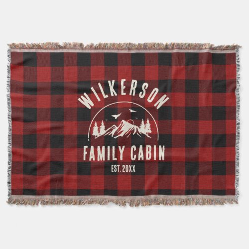Rustic Family Name Cabin Cottage Retro Red Plaid Throw Blanket