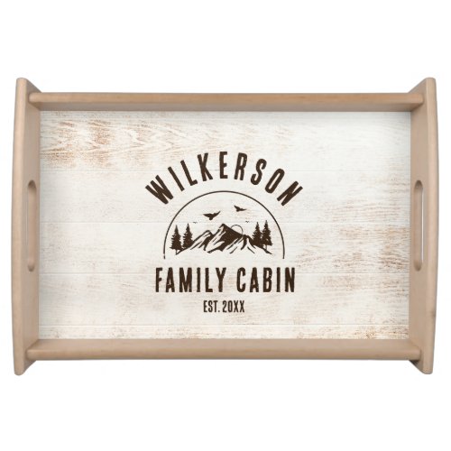 Rustic Family Name Cabin Cottage Retro Wood Serving Tray