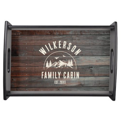 Rustic Family Name Cabin Cottage Retro Wood Serving Tray
