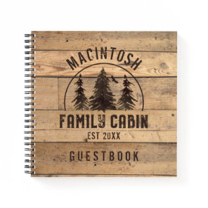Rustic Family Name Cabin Forest Trees Guestbook Notebook