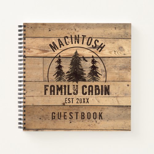 Rustic Family Name Cabin Forest Trees Guestbook Notebook