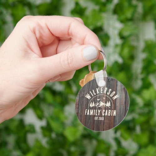 Rustic Family Name Cabin Lake House Cottage Keychain