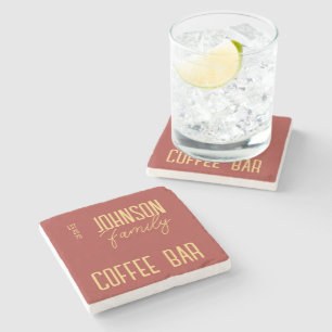 Rustic Family Name Coffee Stone Coaster
