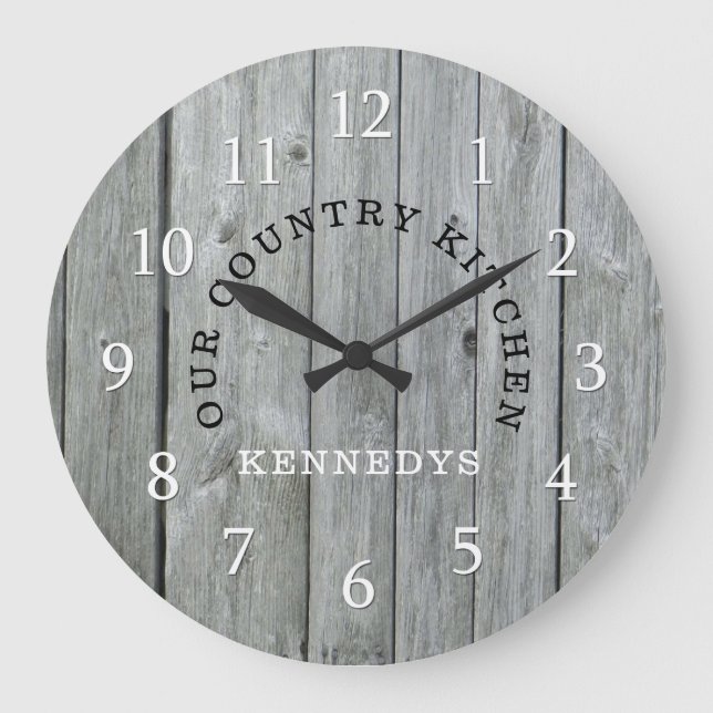 Rustic Family Name Country  Wood Large Clock (Front)