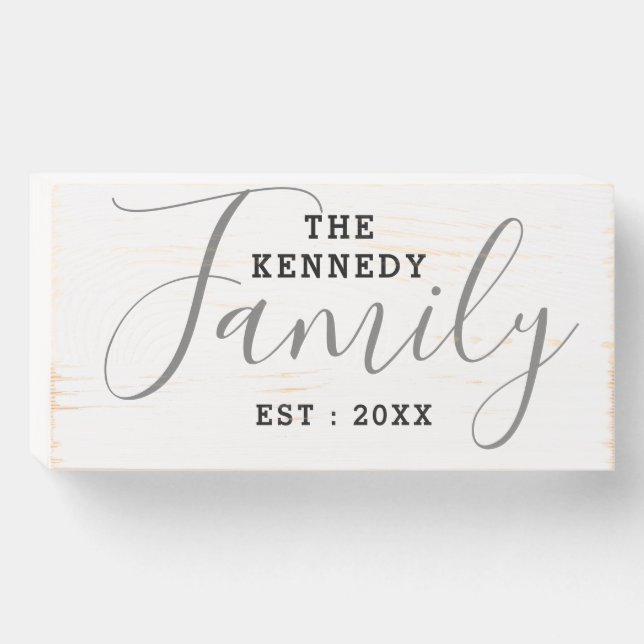 Rustic Family Name Established  Typography Wooden Box Sign (Front Horizontal)