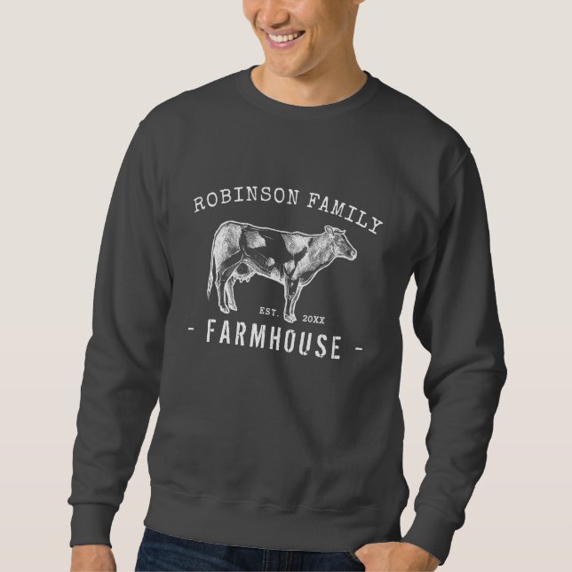 Rustic Family Name Farmhouse Dairy Milk Cow Sweatshirt (Front)