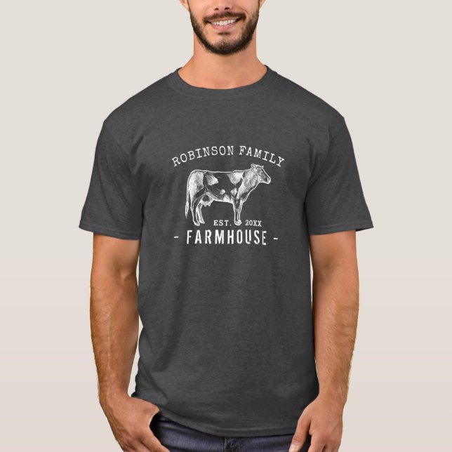 Rustic Family Name Farmhouse Dairy Milk Cow T-Shirt (Front)