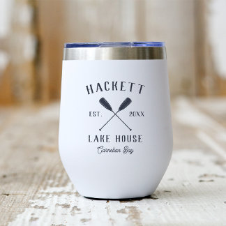 Rustic Family Name Lake House Oars Thermal Wine Tumbler