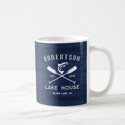 Rustic Family Name Lake House Rustic Blue Wood Coffee Mug