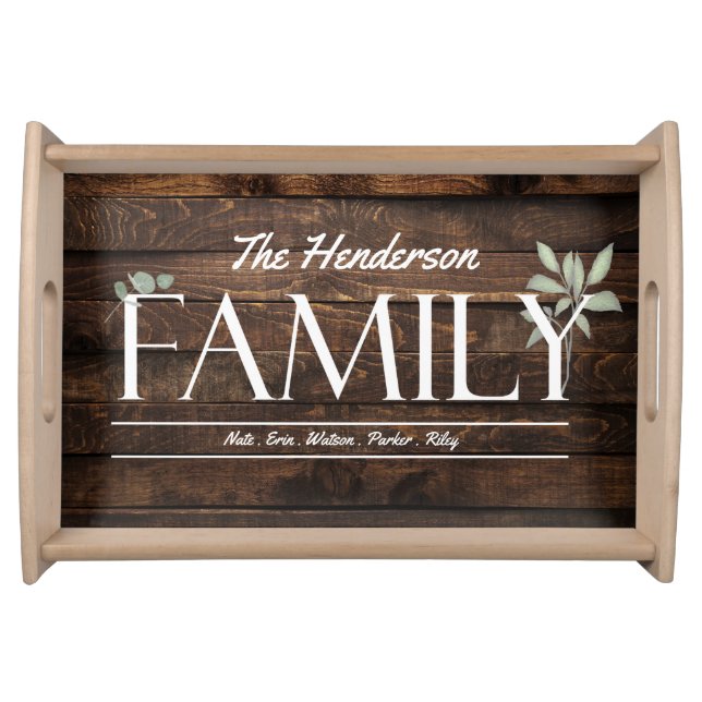 Rustic Family Name Monogrammed Housewarming Serving Tray (Front)