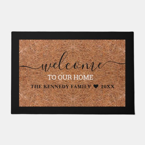 Rustic Family Name Personalized Coir Welcome Doormat