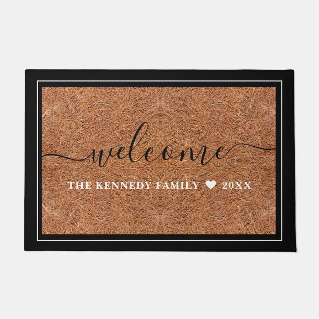Rustic Family Name Personalized Welcome  Coir   Doormat (Front)