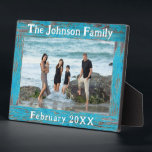 Rustic Family Name Photo Blue Wood Frame<br><div class="desc">Your mother will love this beachy photo frame by JessicaAmber. This plaque features a faux distressed wood border, in light blue. Add a photo of your family to cherish a particular vacation or event. Edit the text at top and bottom for the location, year, or people in the picture. All...</div>
