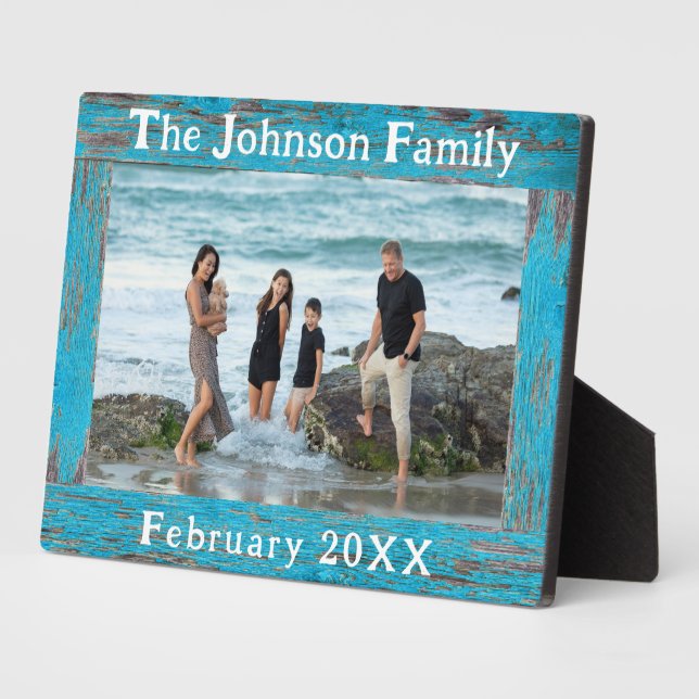 Rustic Family Name Photo Blue Wood Frame  (Side)