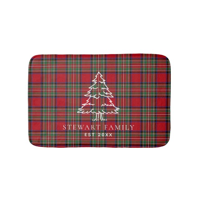 Rustic Family Name Plaid Clan Stewart Tartan Bath Mat (Front)